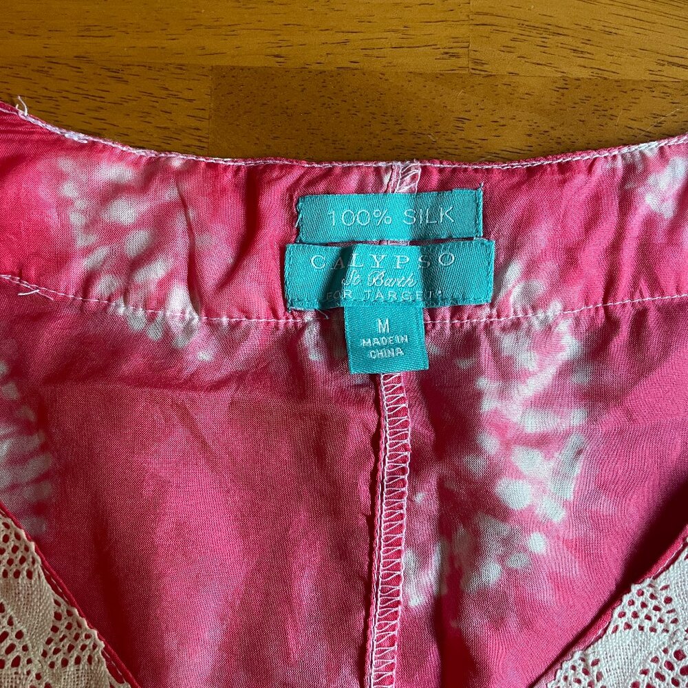 NWOT Size Medium Calypso St. Barth for Target silk pink white tie-dye caftan - Picture 5 of 11